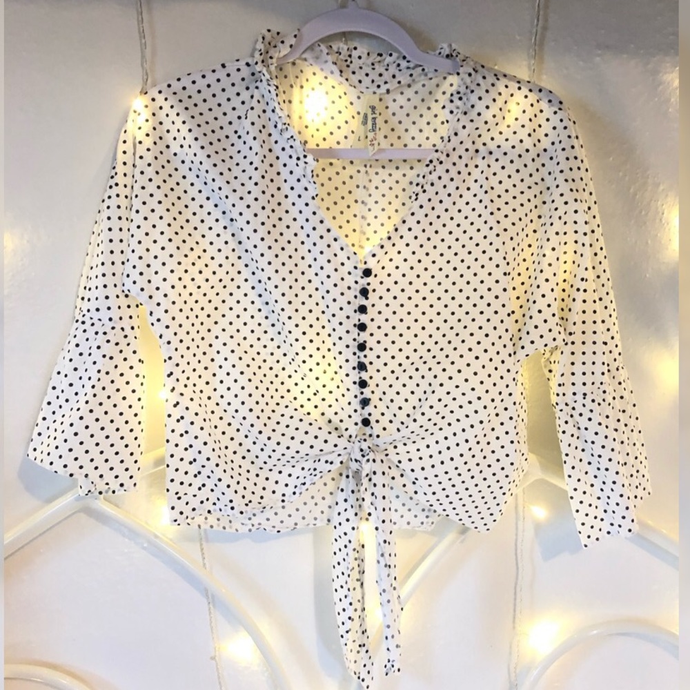 Polka dot tied bell sleeve crop top